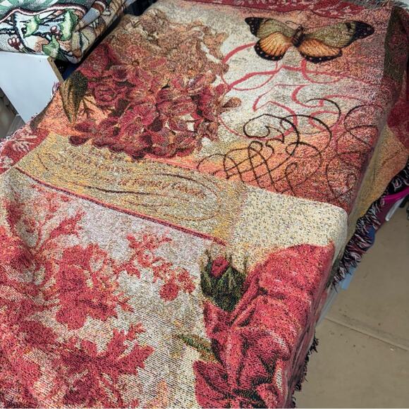 Butterfly Inspirational Pink Tapestry Blanket Throw Home Decor 47 X 57 Fringe - Picture 8 of 8